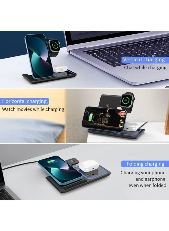 FDTY محطة شحن لاسلكية مغناطيسية 3 في 1، حامل شاحن سريع 15 وات لسلسلة iPhone 17/16/15/14/13/12، Apple Watch Ultra/11/10/9/8/SE، AirPods Pro/4/3/2، قاعدة شاحن قابلة للطي للسفر - Image 3
